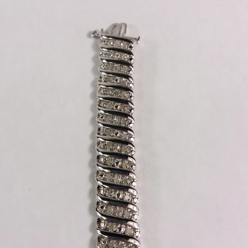 JWBR Renaissance 925 Sterling Silver and Diamond Tennis Bracelet 7.25 " w/Box - Picture 5 of 10